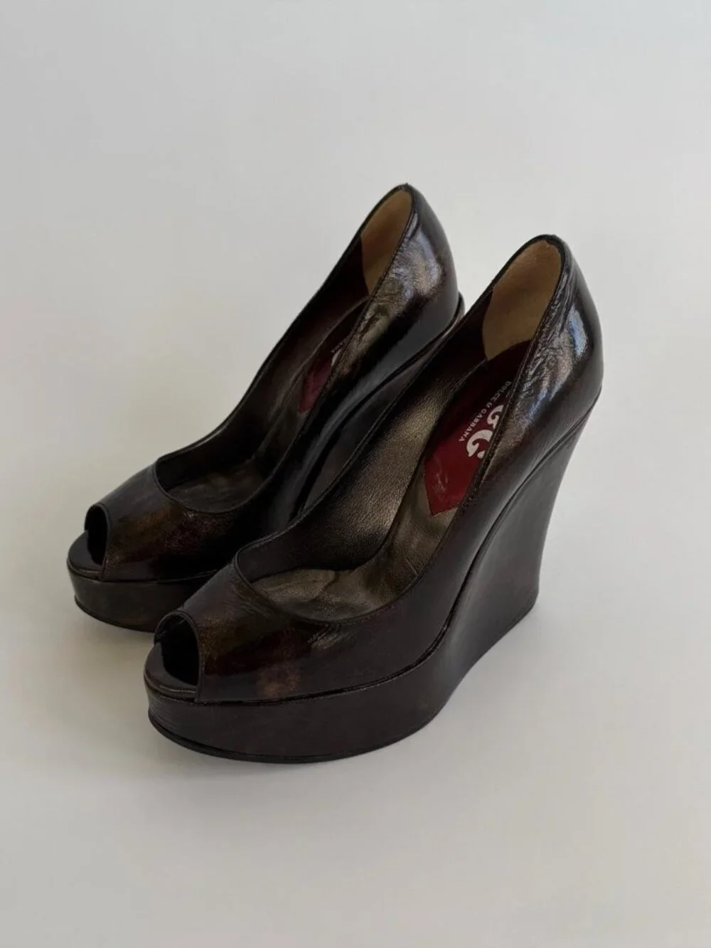 Vintage D&G Metallic Bronze Architectural Wedge Platforms